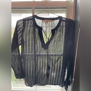 Loft blouse.sheer with metallic gold stripe.  Neck tie.
